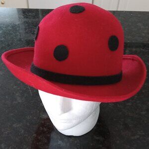 Red & Black Polka Dot 100% WOOL Bowler Fedora Hat